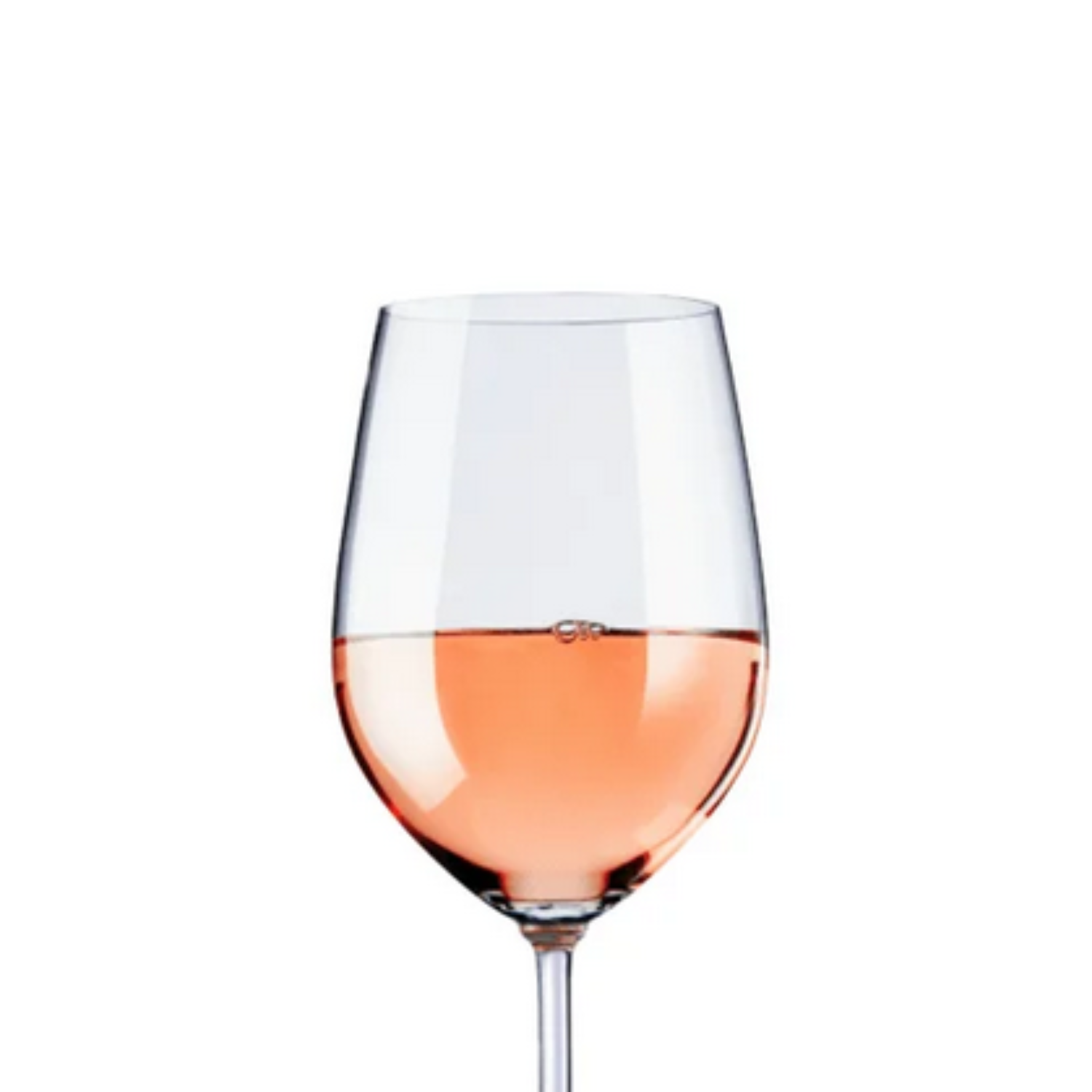 Roséwein in einem klaren Weinglas vor weißem Hintergrund – elegantes und minimalistisches Design.