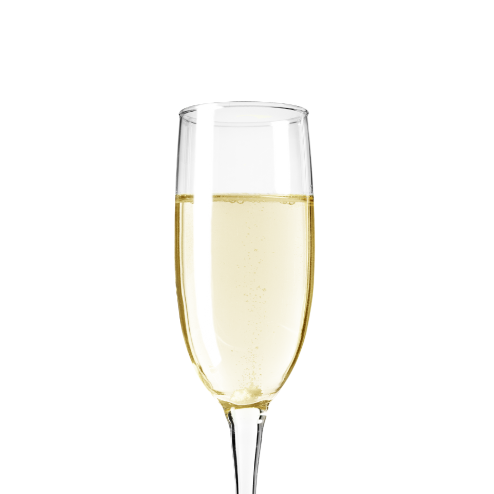 Sekt in einem eleganten Sektglas vor weißem Hintergrund – prickelnd und edel.
